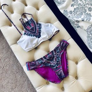 Sz Med Lucky Brand Reversible Top Swim suit